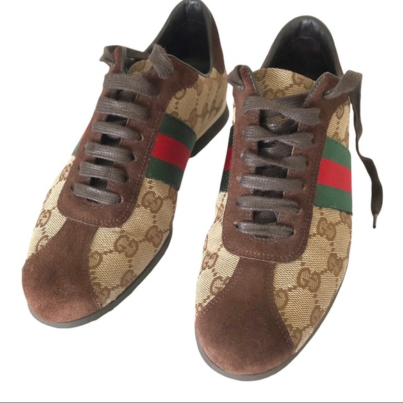 Authentic Gucci GG Monogram Canvas Suede Sneakers 117706 Size 5.5 B - Picture 12 of 13
